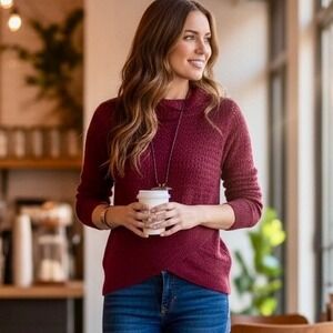 Free People Linen Blend Sweater Women Large Red Maroon Asymmetrical‎ Hem Lagen